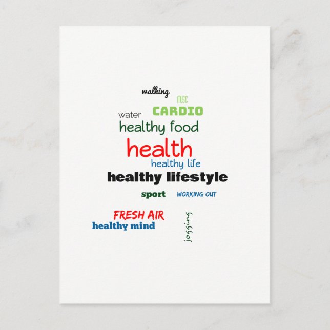 Healthy Lifestyle Word Cloud Postcard (Front)