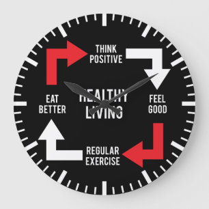 Healthy Living Diagram - Fitness Motivational Large Clock