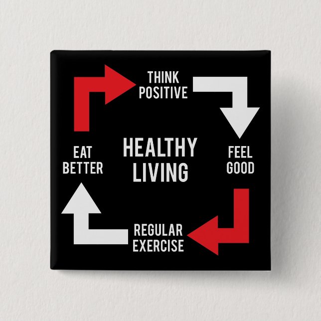 Healthy Living Diagram - Fitness Motivational Pinback Button (Front)