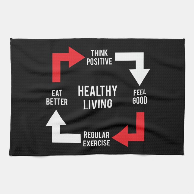 Healthy Living Diagram - Fitness Motivational Towel (Horizontal)