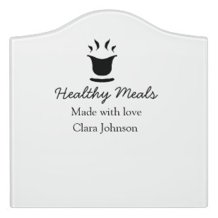 Healthy meals with love add name restaurant place door sign