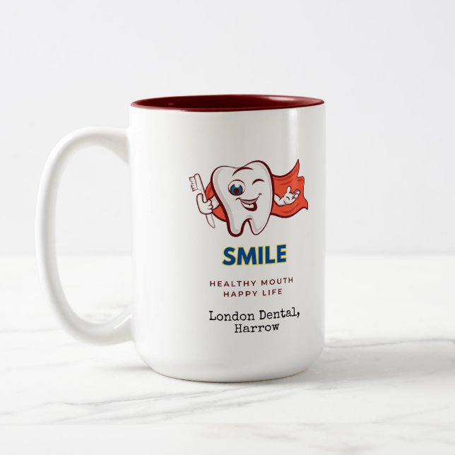 Healthy Mouth, Happy Life Dentist Oral hygiene Two-Tone Coffee Mug (Left)