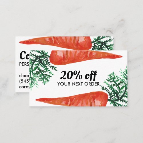 Healthy Personal Chef Nutritionist Carrots Veggies Discount Card
