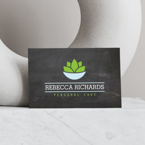 Healthy Salad Vegetables Catering Logo Chalkboard Business Card