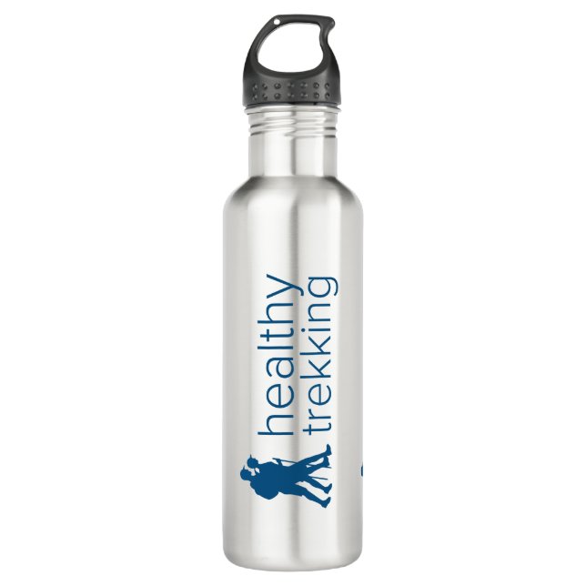 Healthy Trekking Navy Blue Logo Travel Stainless Steel Water Bottle (Front)