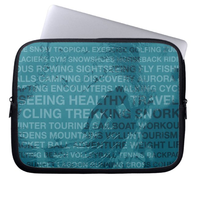 Healthy Trekking Surfer Typography Teal Wet Suit Laptop Sleeve (Front)