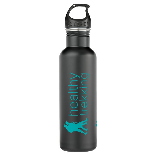 Healthy Trekking Turquoise Logo Travel Water Bottle (Front)