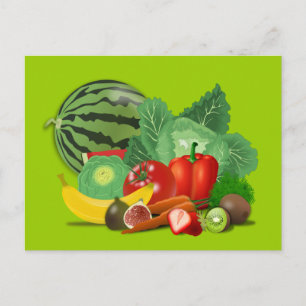 healthy_Vector_Clipart FRUITS VEGETABLES gardening Postcard