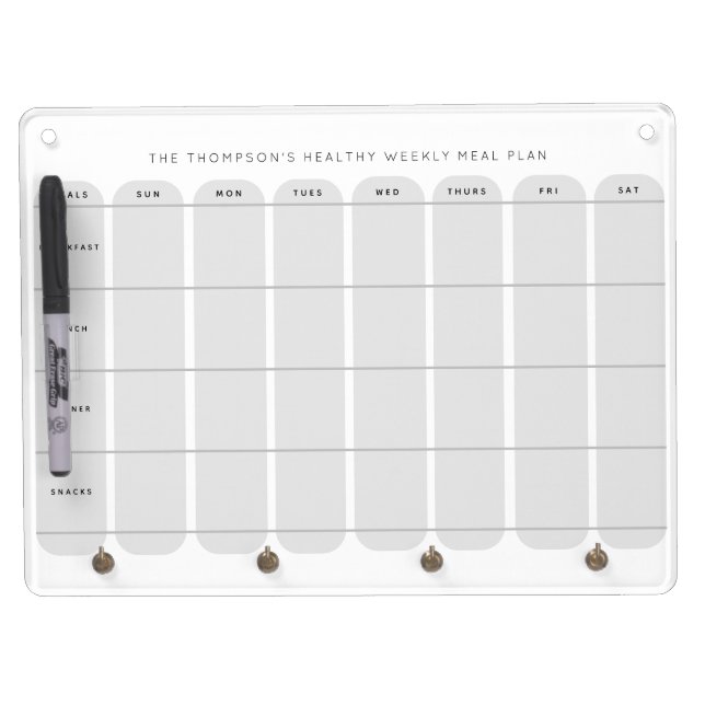 Healthy Weekly Meal Plan Template  Dry Erase Board With Keychain Holder (Front)
