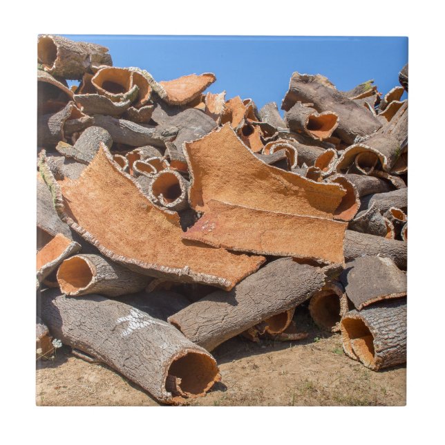 Heap of cork tree bark as raw material.JPG Ceramic Tile (Front)