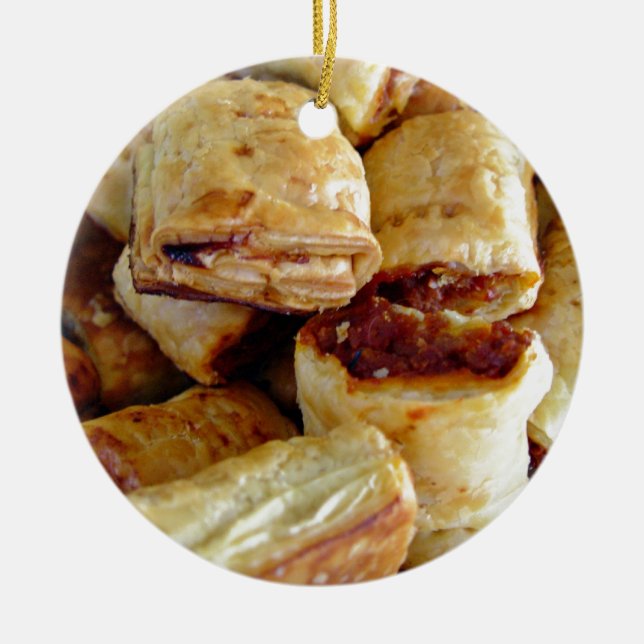 Heaps of sausage rolls ceramic ornament (Front)