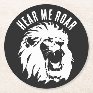 Hear Me Roar Lion Face Round Paper Coaster