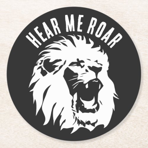 Hear Me Roar  Lion Face Round Paper Coaster
