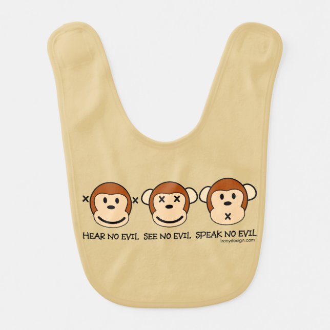 Hear No Evil Monkeys Baby Bib (Front)
