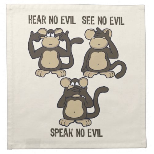 Hear No Evil Monkeys  Brown Cloth Napkin