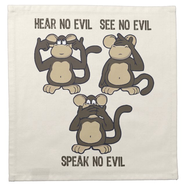 Hear No Evil Monkeys | Brown Cloth Napkin (Front)