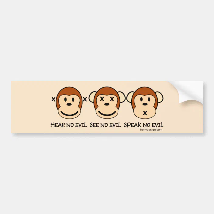 Three Monkeys See No Evil Hear No Evil Speak No Evil Bumper Truck Car Sticker 
