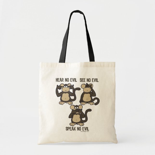 Hear No Evil Monkeys Funny Tote Bag (Front)