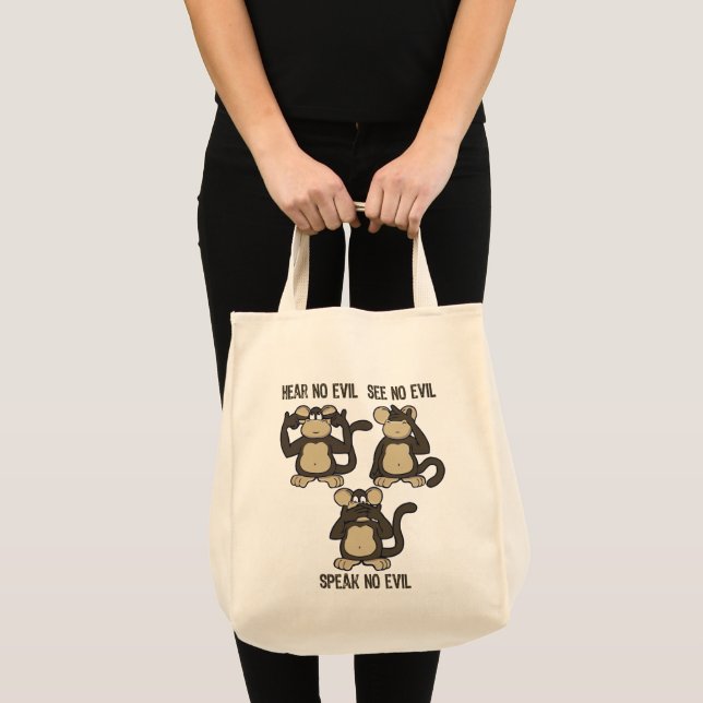 Hear No Evil Monkeys Funny Tote Bag (Front (Product))
