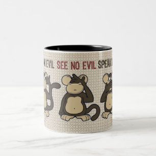 Hear No Evil Monkeys Funny Two-Tone Coffee Mug