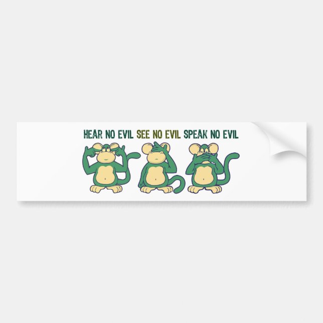 Hear No Evil Monkeys Greens Bumper Sticker (Front)