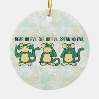 Hear No Evil Monkeys Greens Ceramic Ornament