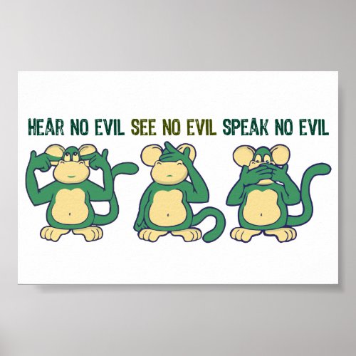 Hear No Evil Monkeys Greens Poster