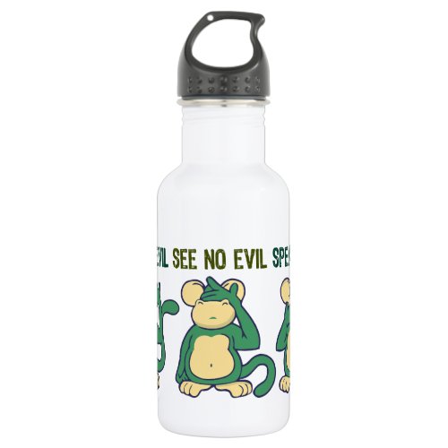 Hear No Evil Monkeys Greens Stainless Steel Water Bottle