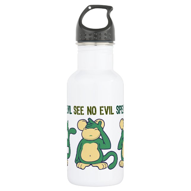 Hear No Evil Monkeys Greens Stainless Steel Water Bottle (Front)