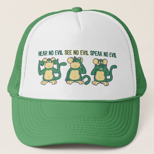 Hear No Evil Monkeys Greens Trucker Hat