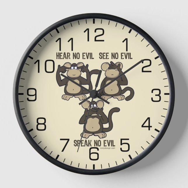 Hear No Evil Monkeys Humor Clock (Front)