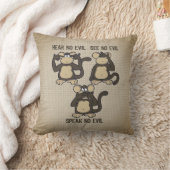 Hear No Evil Monkeys Humorous Rustic Brown Throw Pillow (Blanket)