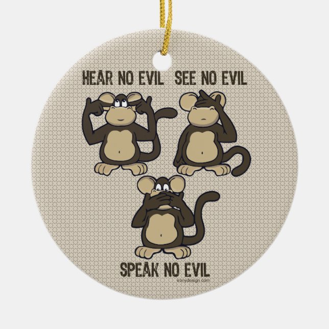 Hear No Evil Monkeys - New Ceramic Ornament (Front)