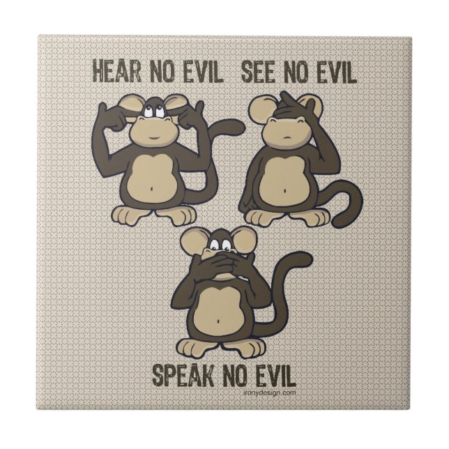 Hear No Evil Monkeys - New Ceramic Tile (Front)