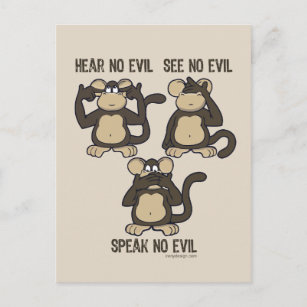 Hear No Evil Monkeys - New Postcard