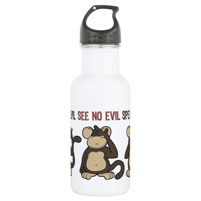 Hear No Evil Monkeys - New Stainless Steel Water Bottle (Front)