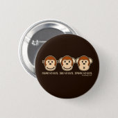 Hear No Evil Monkeys Pinback Button (Front & Back)