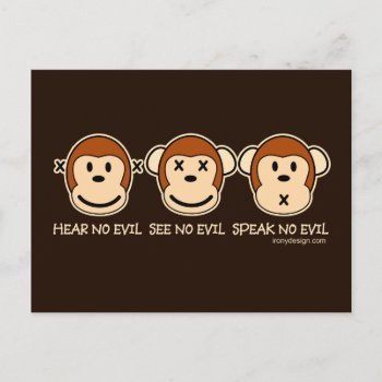 Hear No Evil Monkeys Postcard by ironydesigns at Zazzle