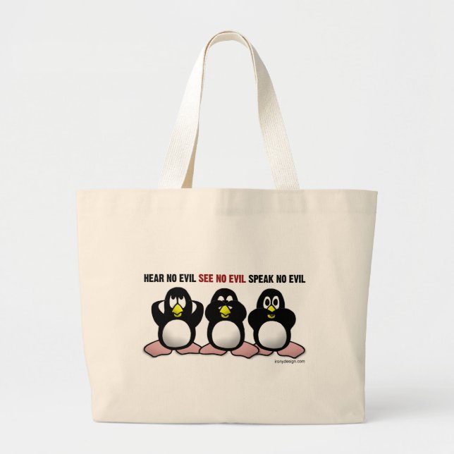 Hear No Evil Penguins Large Tote Bag (Front)