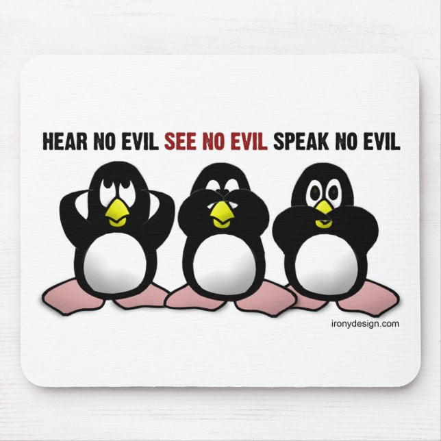 Hear No Evil Penguins Mouse Pad (Front)
