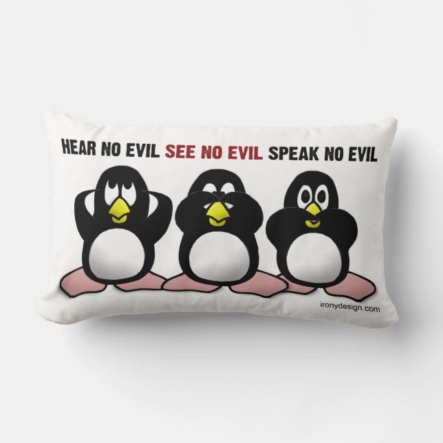 Hear No Evil, See No Evil, Speak No Evil Lumbar Pillow (Front)