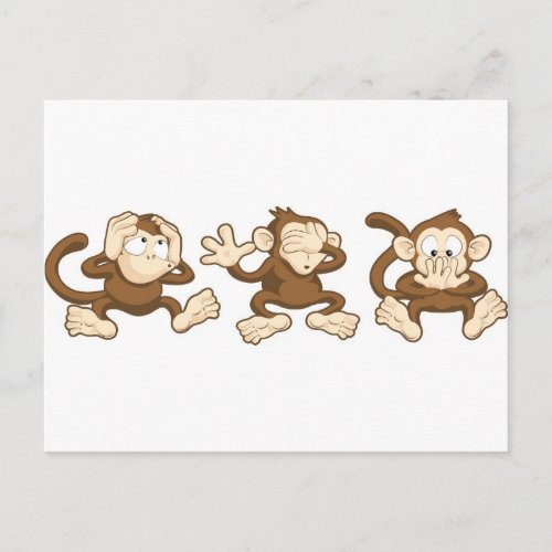 hear no evil see no evil speak no evil monkeys postcard