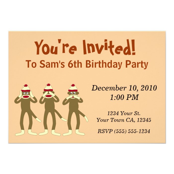 Hear no Evil Sock Monkey Party Invitations