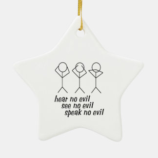 Hear No Evil Stick Figures Ceramic Ornament
