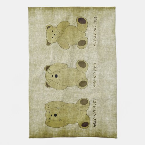 Hear No Evil Teddy Bears Kitchen Towel