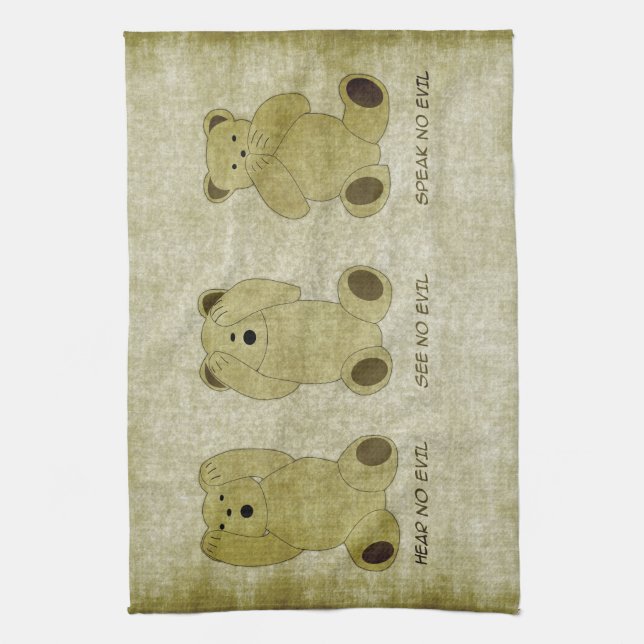 Hear No Evil Teddy Bears Kitchen Towel (Vertical)