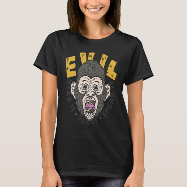 Hear, See, Speak Evil Chimp T-Shirt (Front)