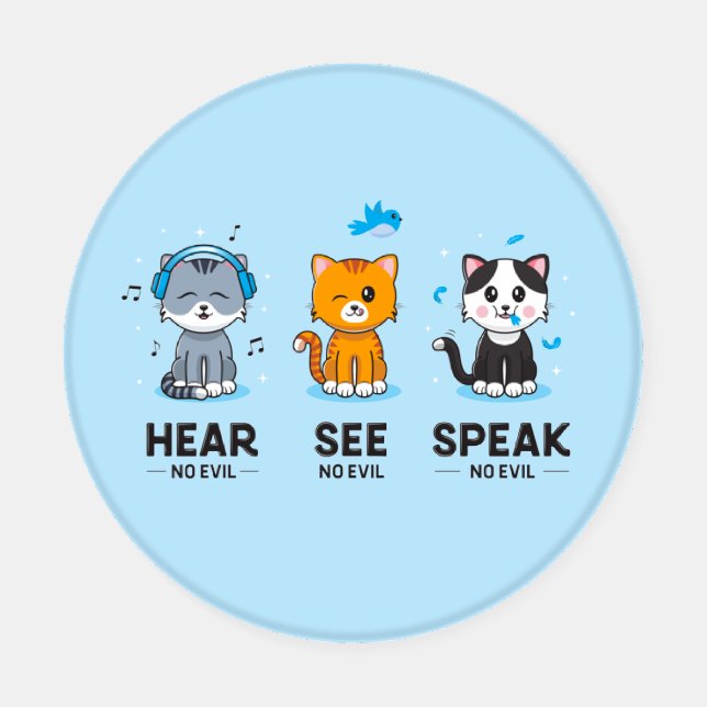 Hear See Speak No Evil Cats Coaster Set (Single)
