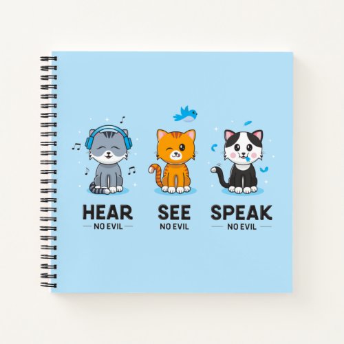Hear See Speak No Evil Cats College_ruled Notebook