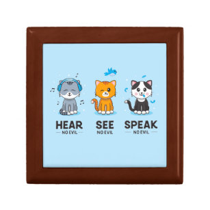 Hear See Speak No Evil Cats Gift Keepsake Box